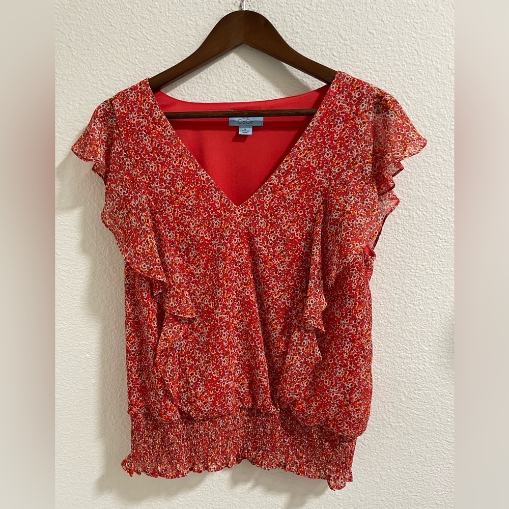 Cece Floral V-Neck Top
